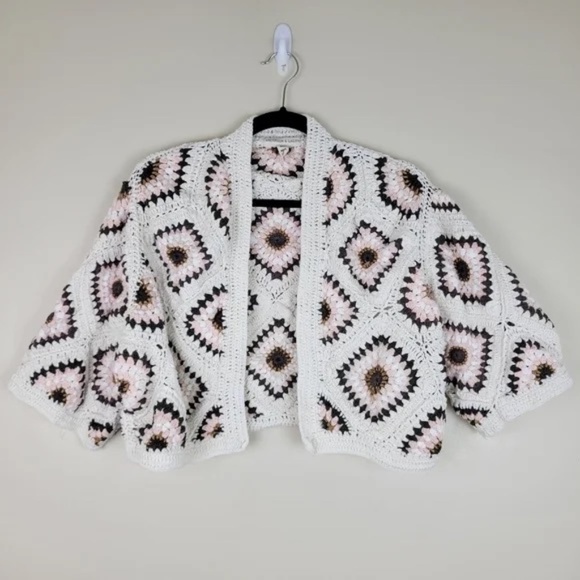 Anthropologie Anderson & Lauth Amber Crochet Cardigan Jacket Knit Sweater Shrug - Picture 7 of 8
